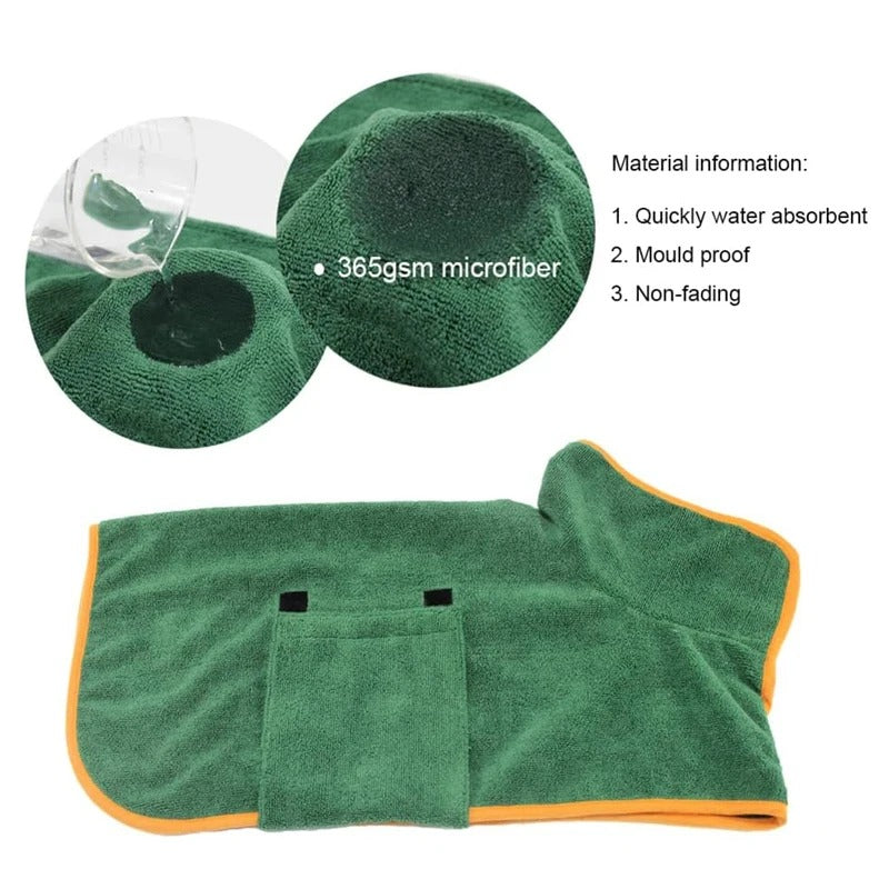 Pet Bathrobe Fast Drying Towel Microfiber Absorbent Soft Bath Robe Adjustable Towel Grooming Coat for Small Medium Large Dog