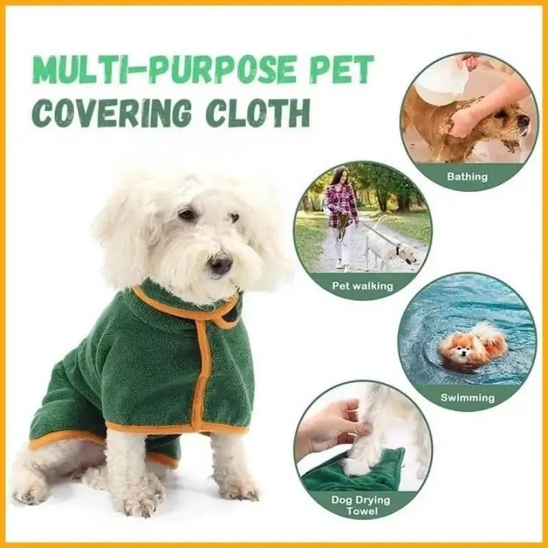 Pet Bathrobe Fast Drying Towel Microfiber Absorbent Soft Bath Robe Adjustable Towel Grooming Coat for Small Medium Large Dog