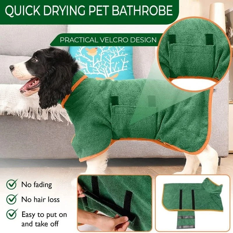Pet Bathrobe Fast Drying Towel Microfiber Absorbent Soft Bath Robe Adjustable Towel Grooming Coat for Small Medium Large Dog