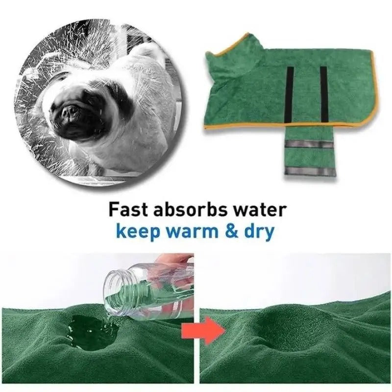 Pet Bathrobe Fast Drying Towel Microfiber Absorbent Soft Bath Robe Adjustable Towel Grooming Coat for Small Medium Large Dog