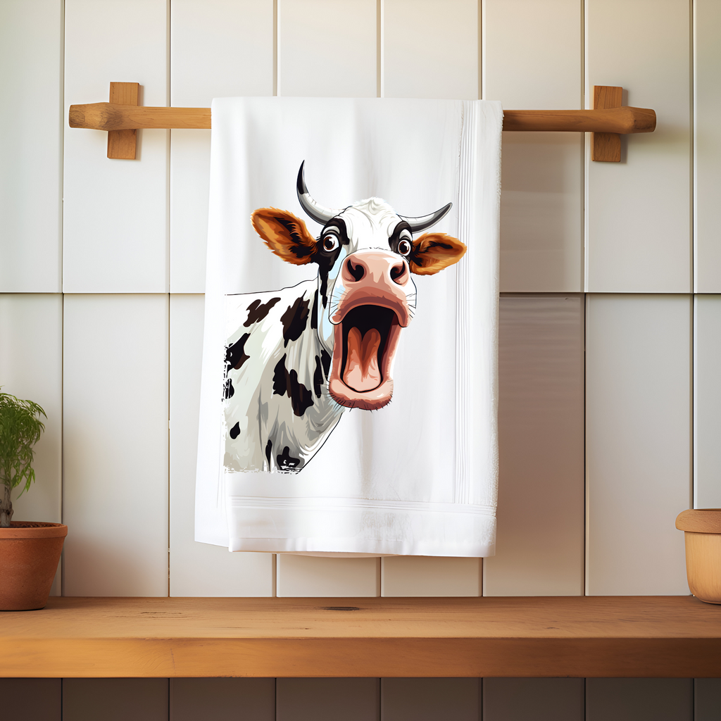 Funny Cow Tea Towel, Perfect gift for Cow Lover, Farming Kitchen Towel