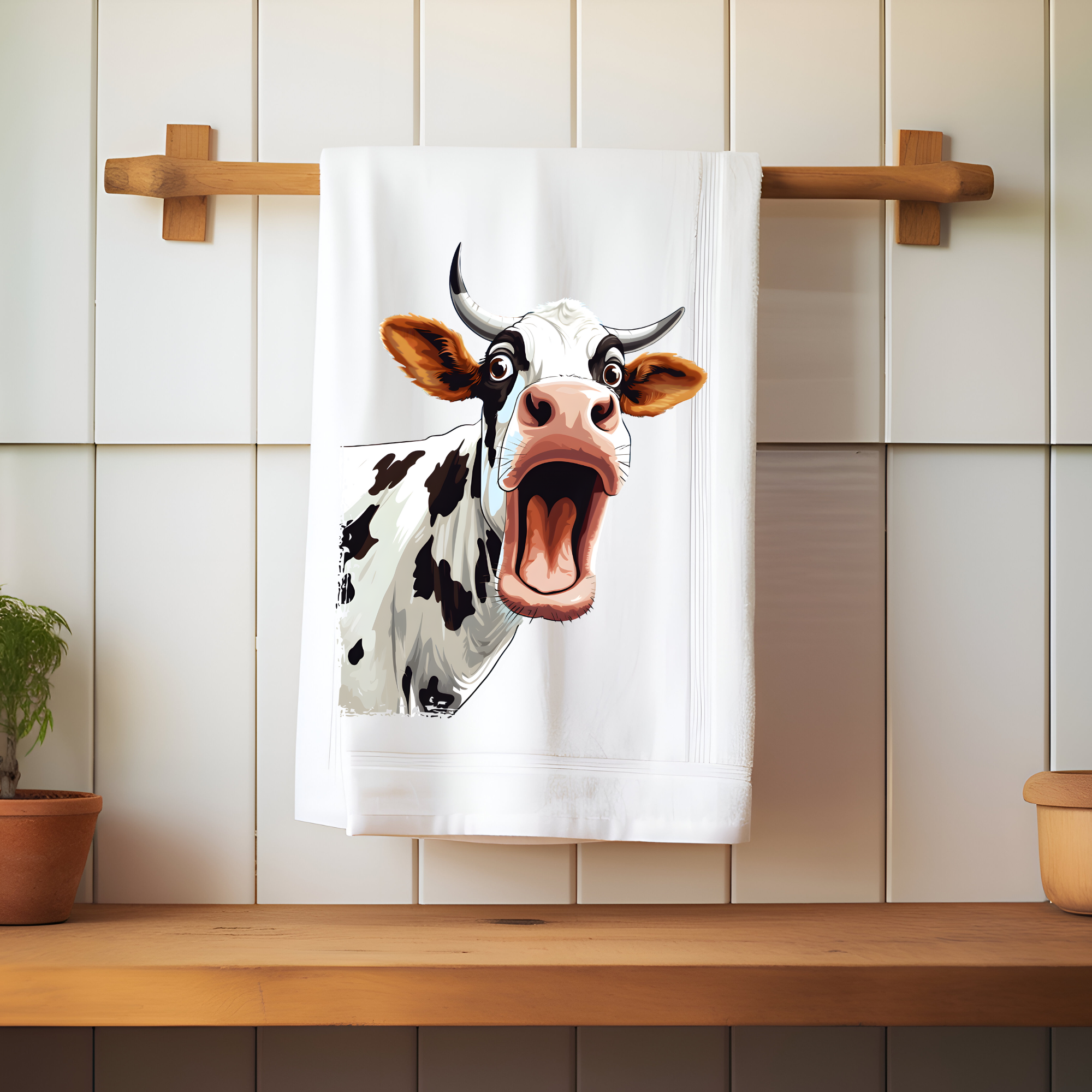 Funny Cow Tea Towel, Perfect gift for Cow Lover, Farming Kitchen Towel