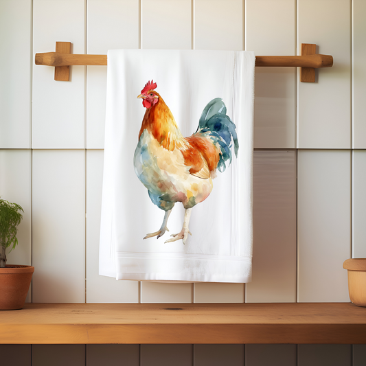 Bright Watercolour Chicken Tea Towel