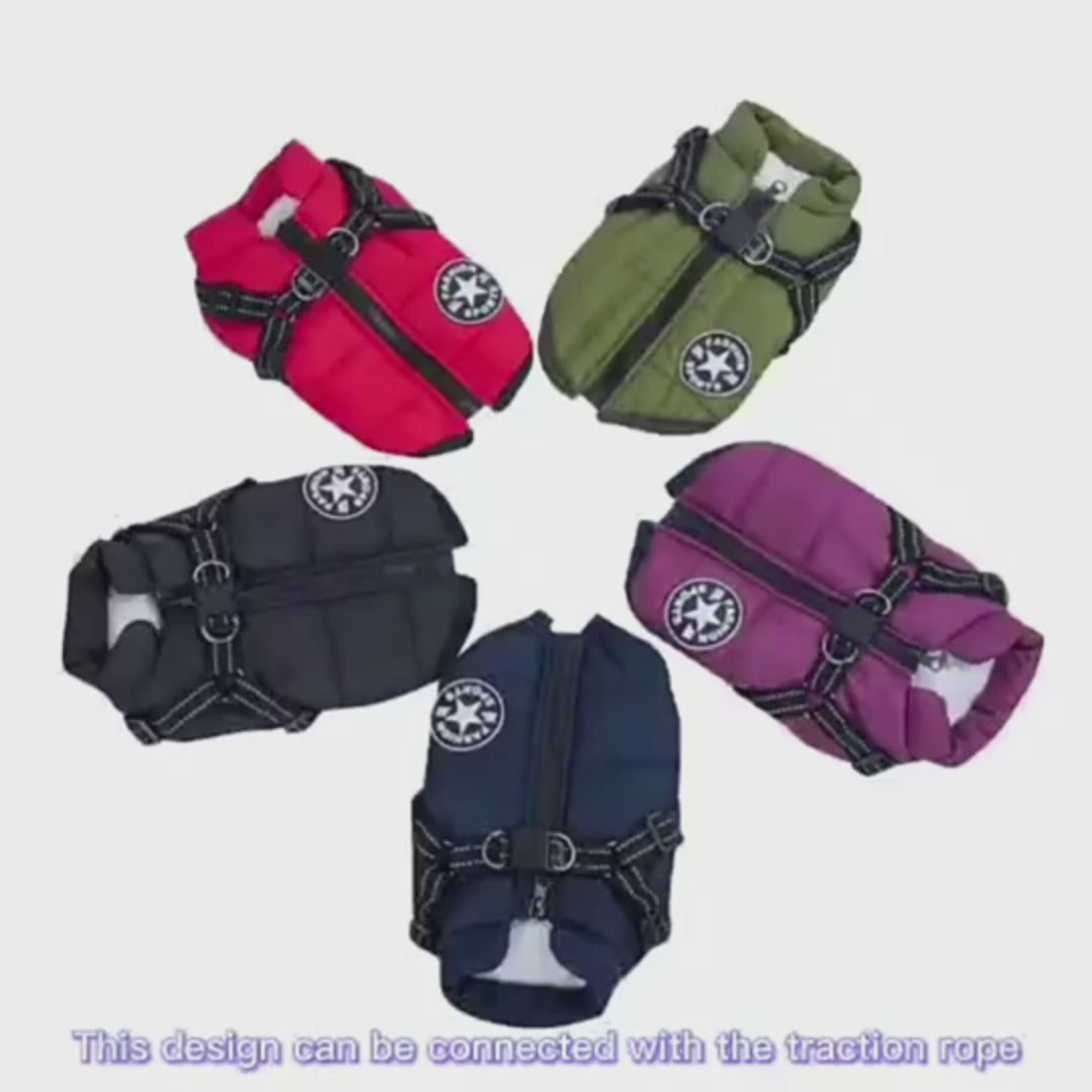 Waterproof Dog Clothes Winter Dog Coat With Harness Warm Pet Clothing Big Dog Jacket Chihuahua Labrador Coat Costume
